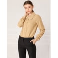thumbnail image 3 of Blusa De Manga Larga Con Cuello Peter Pan Y Volantes Para Mujer Caqui XS, 3 of 6