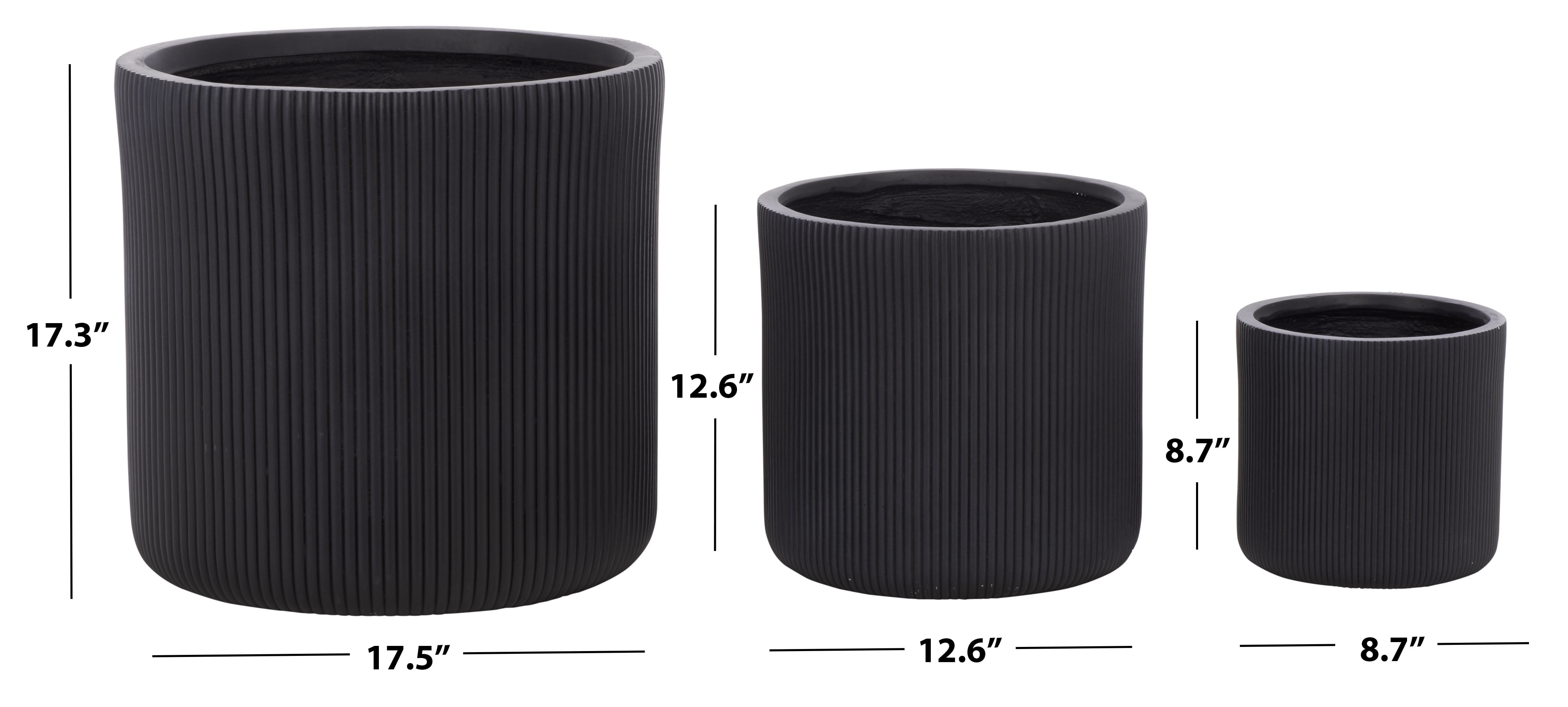 Safavieh Carolina Round Black Fiber Clay Plant Pots - Set of 3