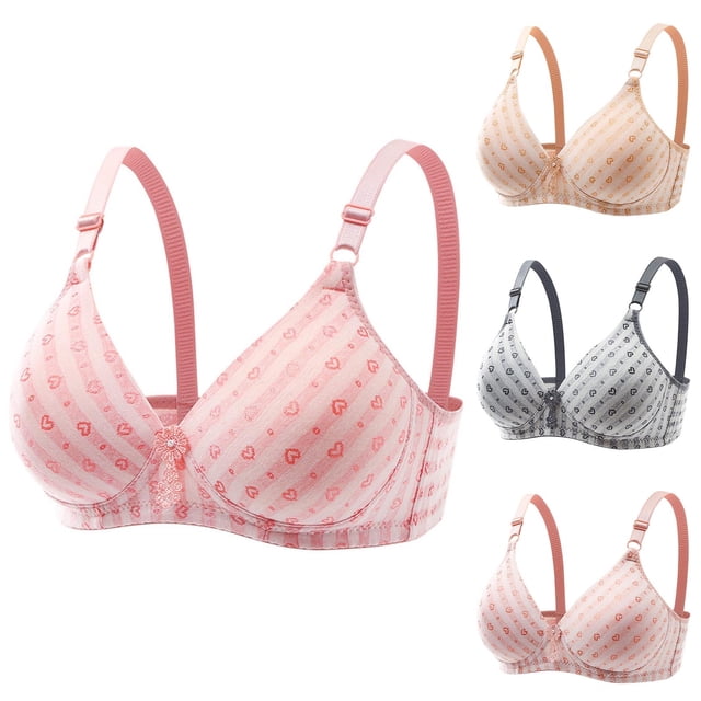 Sentmoon Womens Bras Oversize Comfortable T-Shirt Bra Heart Print Lift No Underwires Anti-Sagging Adjustable Strap Breathable Side Support Support Bras Trendy for Home Leisure Pink L