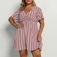 thumbnail image 2 of Sexy Plus Size Dresses for Women Stripes Wrap V Neck Large Bust Summer Short Sleeve Midi Dress Short, 2 of 6