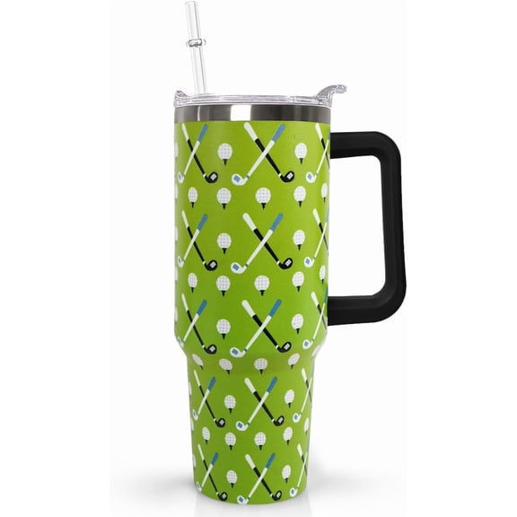 40 oz Golf Vacuum Insulated Travel Tumbler with Handle, Flip Lid & Straw - Leak Proof Coffee Mug - Perfect Gift for Golf Coach, Golfers & Golf Accessories