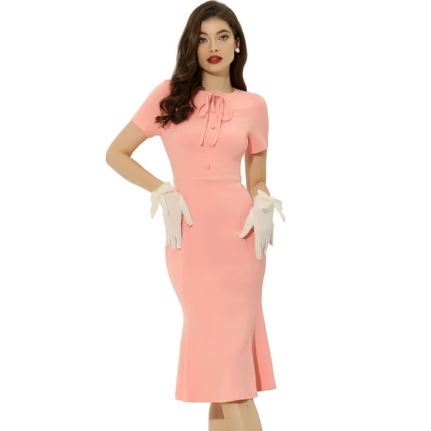 Vestido de trabajo vintage Allegra K ajustado de sirena de manga corta Rosa M