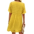thumbnail image 3 of Capreze Lady Dress Short Sleeve Swing Mini Beach Sundress Ruffle A-line V Neck Yellow M, 3 of 3
