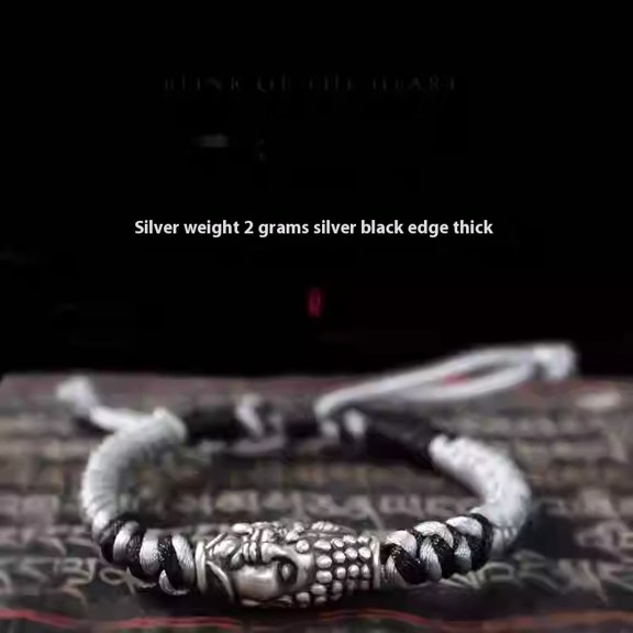Sterling Silver Braided Red Rope Bracelet Men's
