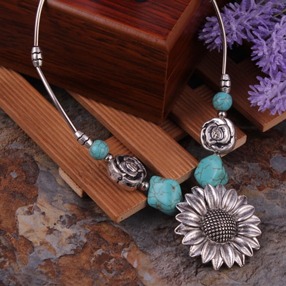 SmartBy Fashion Women Sunflower Faux Turquoise Clavicle Chain Necklace Jewelry Gift