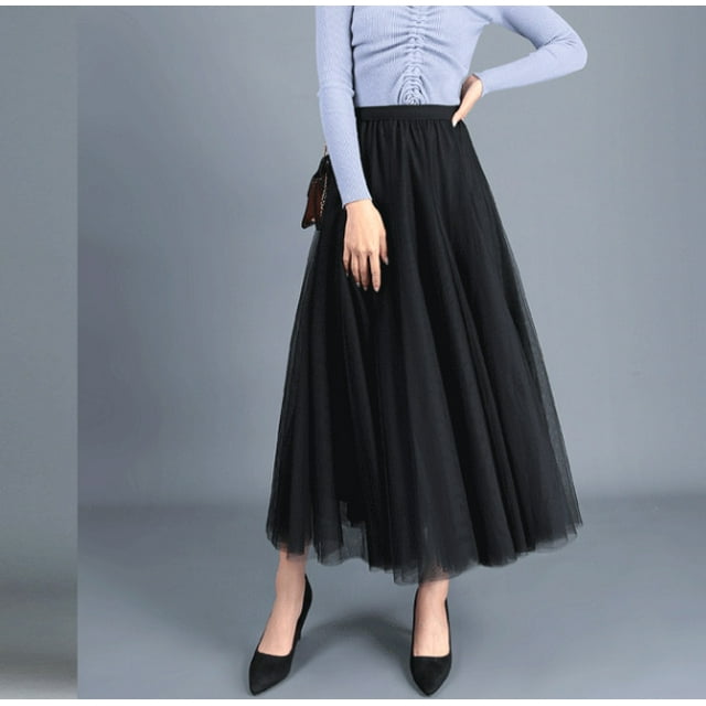 SUNSIOM Jupe en Tulle Plissée à Plusieurs Couches Taille Haute