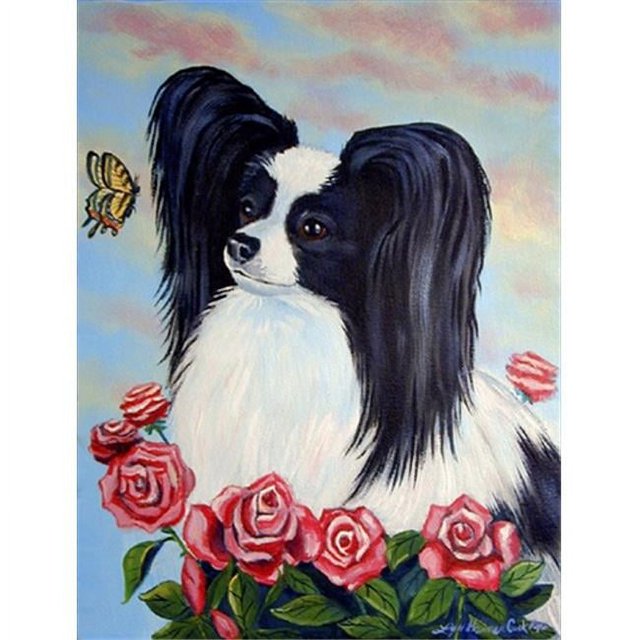 Carolines Treasures 7040GF 11 x 15 in. Black And White Papillon In Roses Flag Garden Size