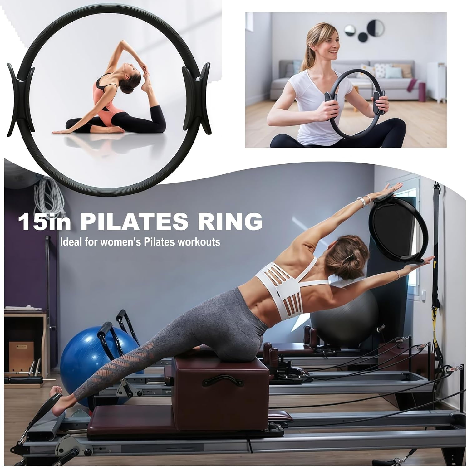 Pilates Essentials Kit for Women - Better Yoga Pilates Kit for Home Workouts with Pilates Ring and Ball Set,Booty Bands,Figure 8 Resistance Band,Yoga Bands for Stretching(Black)