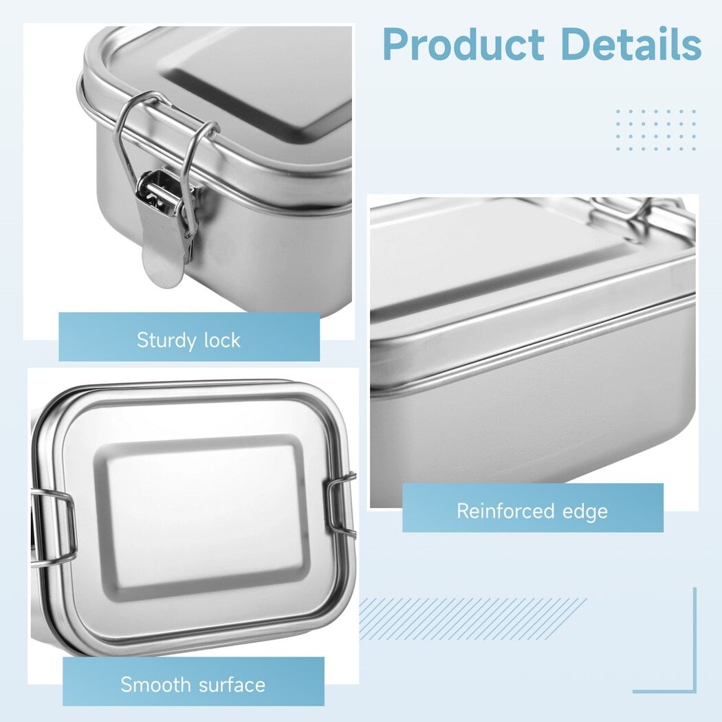 4Pcs 550ML Bento Boxes, Stainless Steel Lunch Boxes, Portable Metal Food Storage Containers, Reusable Dishwasher Safe Snack Boxes, Lockable Clips to Leak Proof