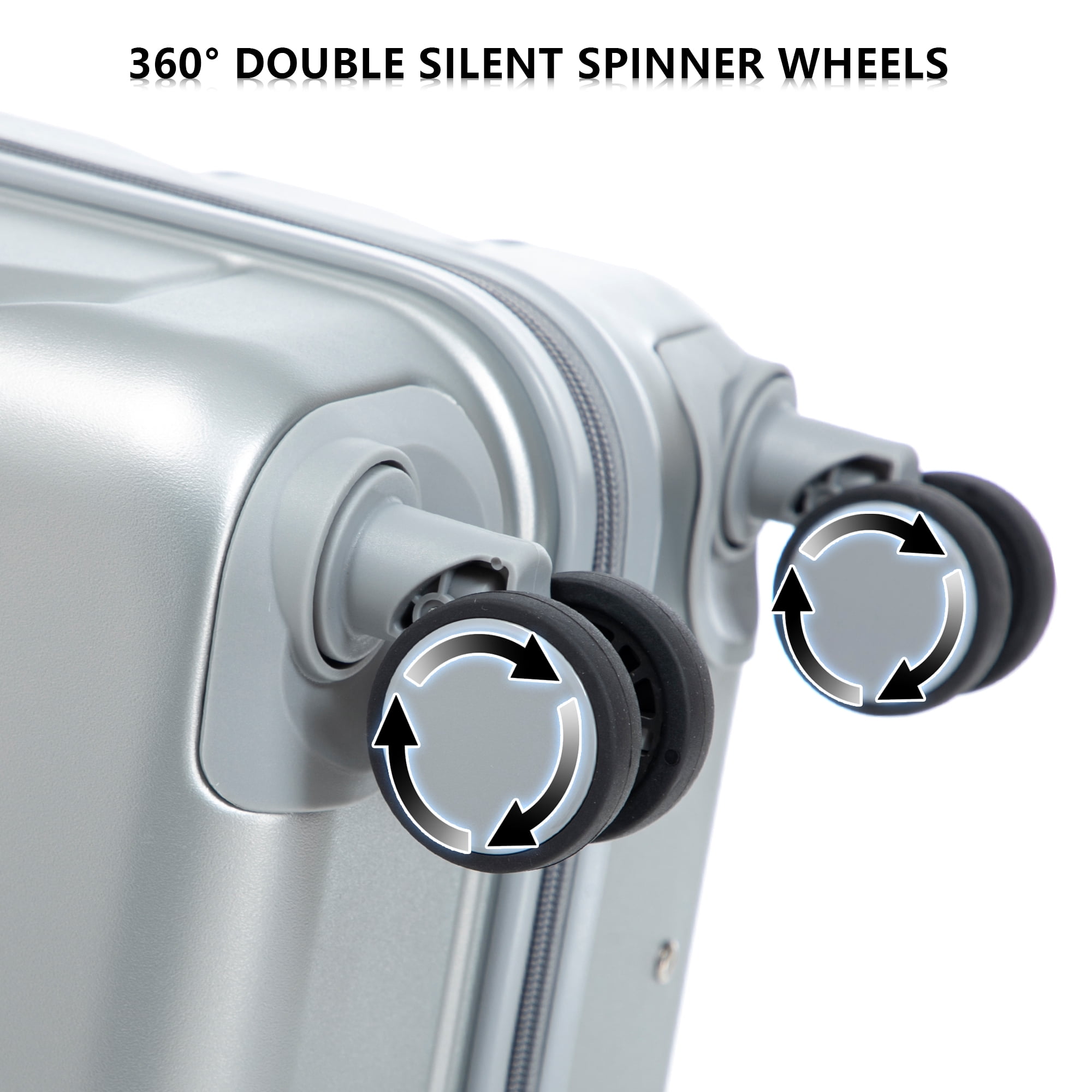 Alvantor 3Pcs Luggage Set, ABS Hardside Spinner Suitcase with Combination Lock, 20/24/28 Inch, Silver
