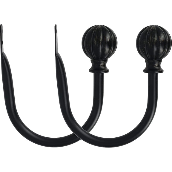 Meriville Set of 2 Decorative Fluted Ball End Window Curtain Holdbacks for Draperies, Black