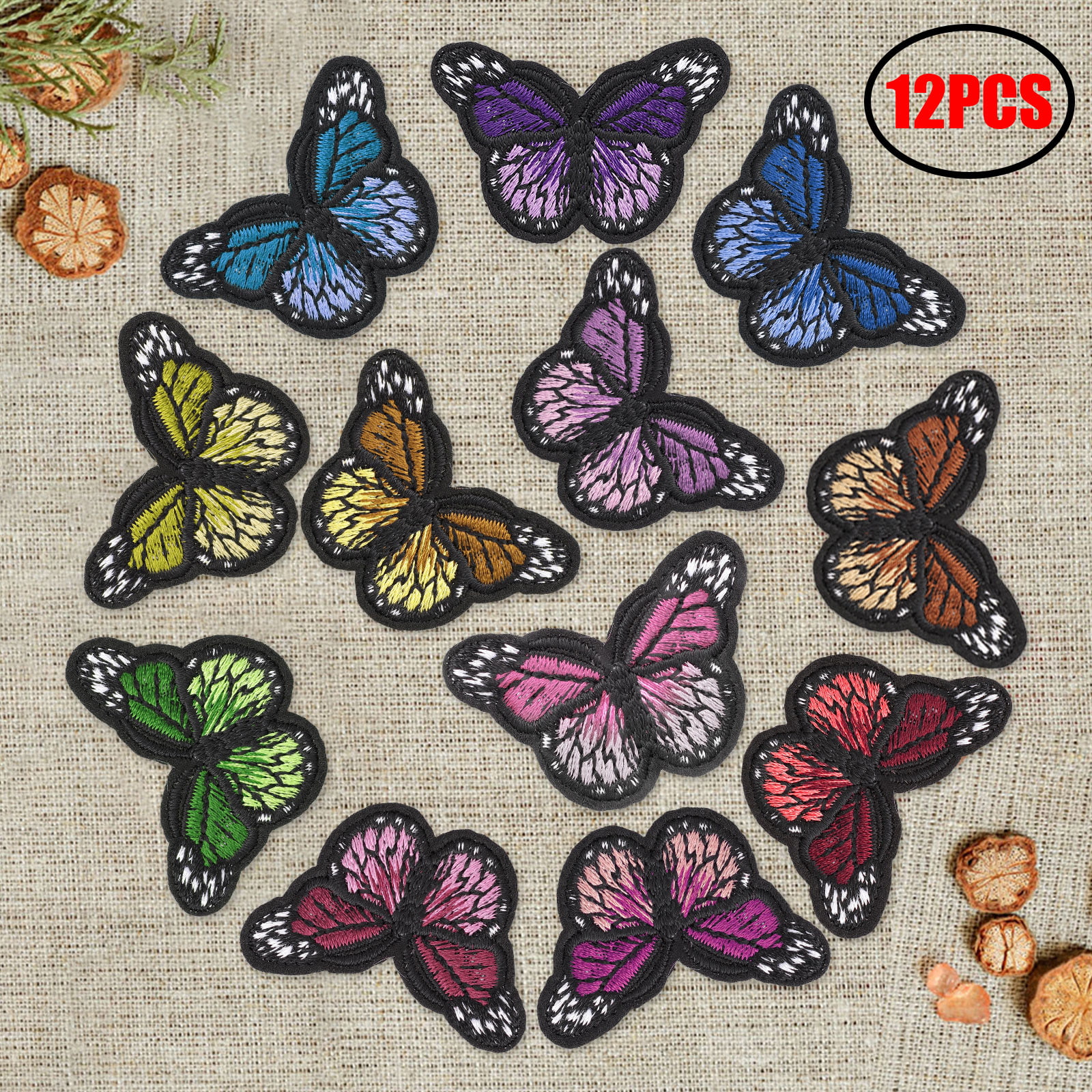 ID 2160AB Set of 2 Spring Butterfly Patches Insect Embroidered Iron On Applique