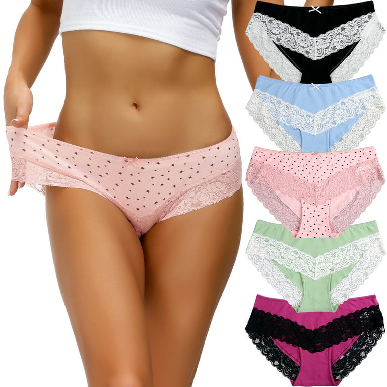 Womens Underwear Cotton Bikini Panties Lace Soft Hipster Panty Ladies  Stretch Full Briefs 5 Pack