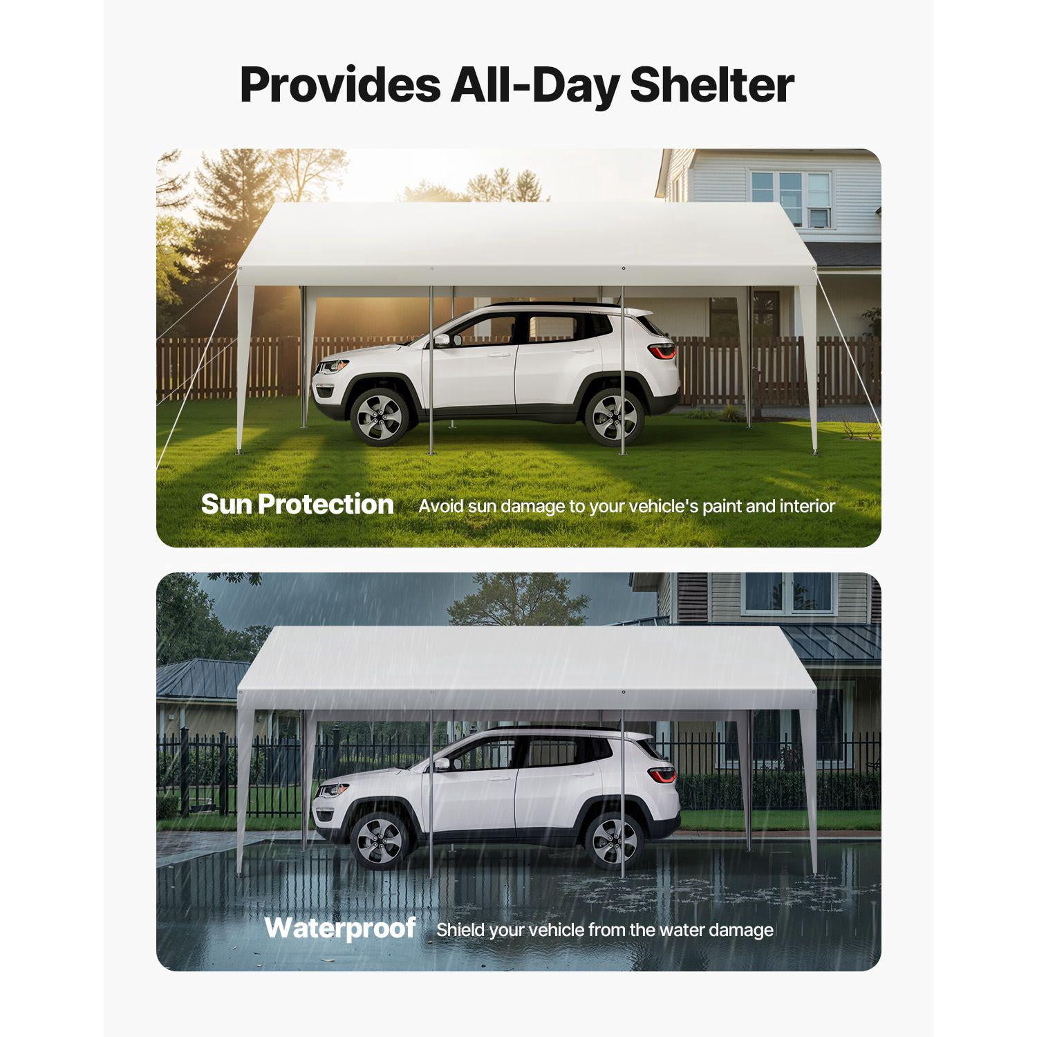 10x20 FT Heavy Duty Galvanized Steel Carport Outdoor Canopy UV Water Resistant All Season Shelter for Car Boat Motorcycle Storage White