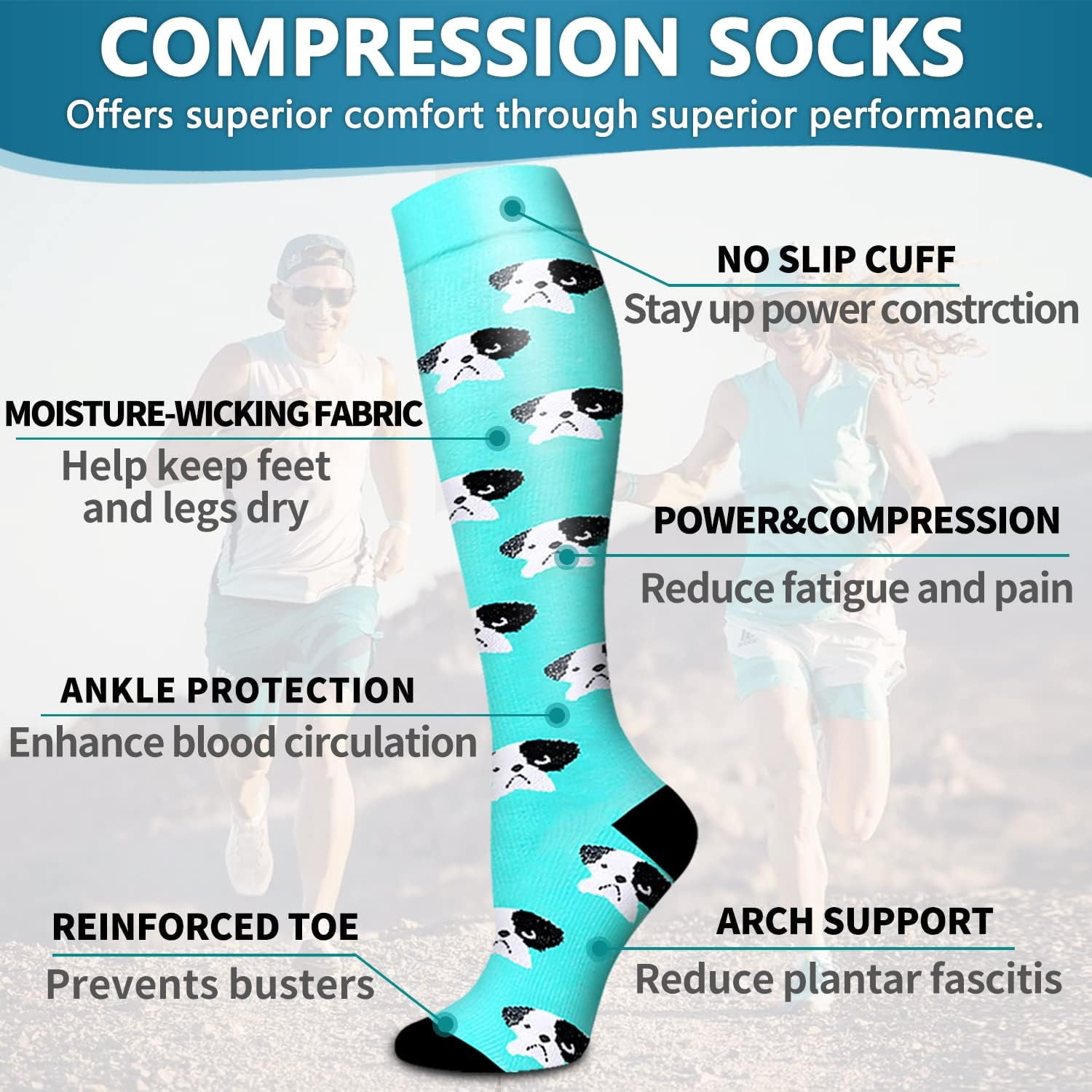 6 Pack Copper Compression Socks for Men Women Knee Support Hose Medias De Compresion Para Mujer Nurse Nursing School Student Accessories for Work Leg Long Stockings Pregnancy Maternity Travel