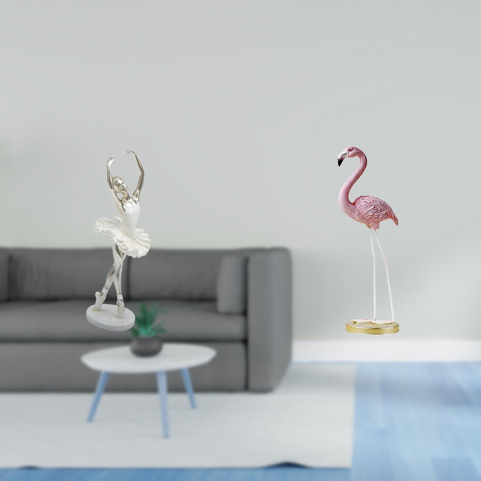 2 Pieces Ballerina Statue Flamingo Sculpture Resin Desktop Ornament for Living Room Bedroom Garden Decor