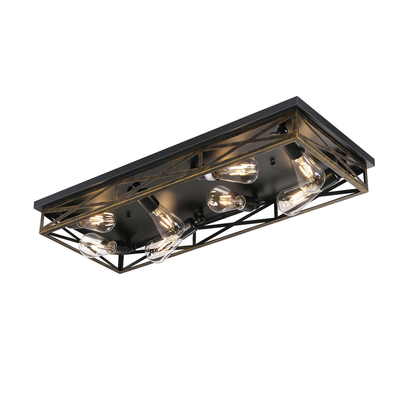 Farmhouse Rustic Ceiling Light for Kitchen, 8-Light Hallway Flush Mount Light Fixtures Ceiling Mount,31.49" Industrial Metal Cage Ceiling Light for Farmhouse,Kitchen,Hallway E26 Base(1 Pack)