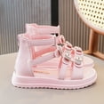 thumbnail image 5 of Fesfesfes Girls' Sandals Open Toe Summer Shoes Cute Flat Strappy Gladiator Sandals with Ankle Zipper and Soft Soled 4-14 Years, 5 of 6