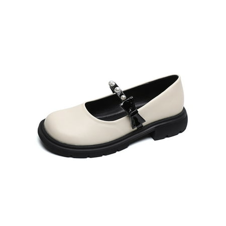 

SIMANLAN Women Mary Jane Platform Loafers Slip On Flats Ladies Casual Dress Shoe Girls Ankle Strap Leather Shoes Black 4