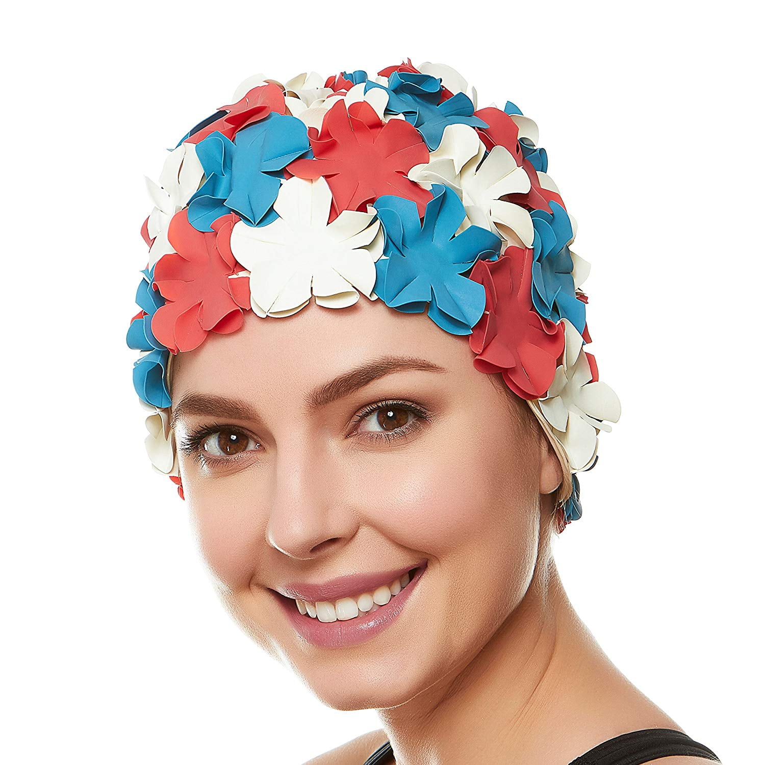 Red/Blue Flower Design Swimming Bathing Cap Hat for Children Baby Girls Z 