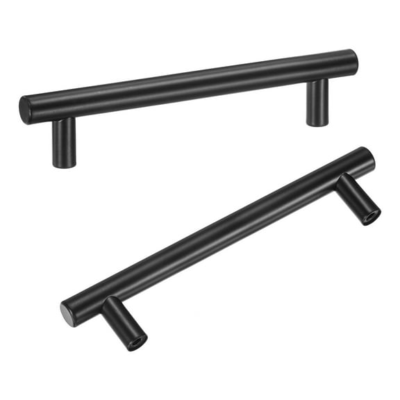 Uxcell 2-Pack Cabinet Pulls Knobs, 6" Modern Stainless Steel T Bar Knobs Double Hole Handles [Black]