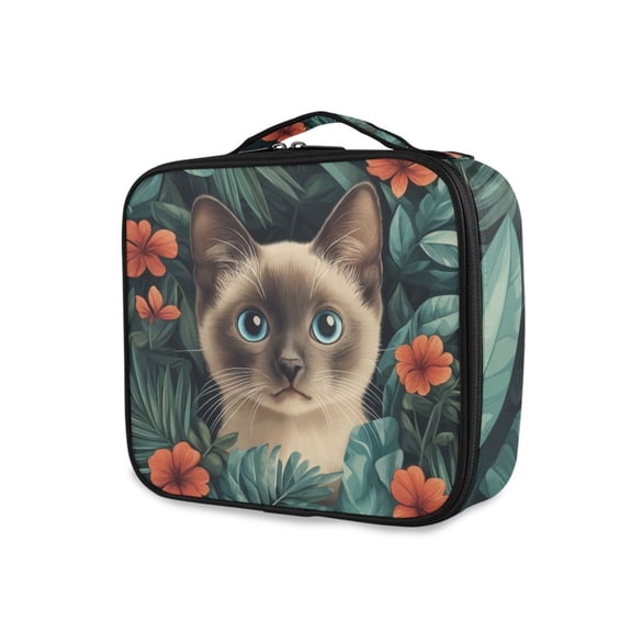 FORMRS Travel Makeup Bag Large Capacity Train Case Cosmetic Organizer with Adjustable Dividers, Flowers and Cat