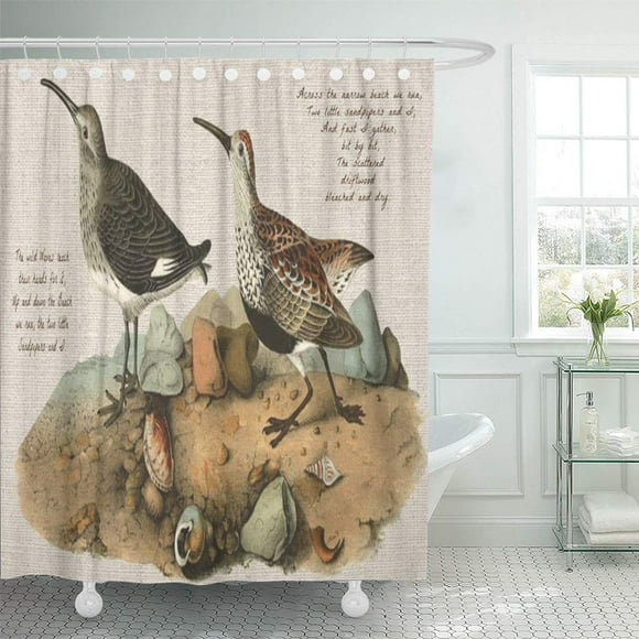 YUSDECOR Bird Two Sandpipers Poem Shorebird Ocean Sea Beach Vintage Bathroom Decor Bath Shower Curtain 60x72 inch