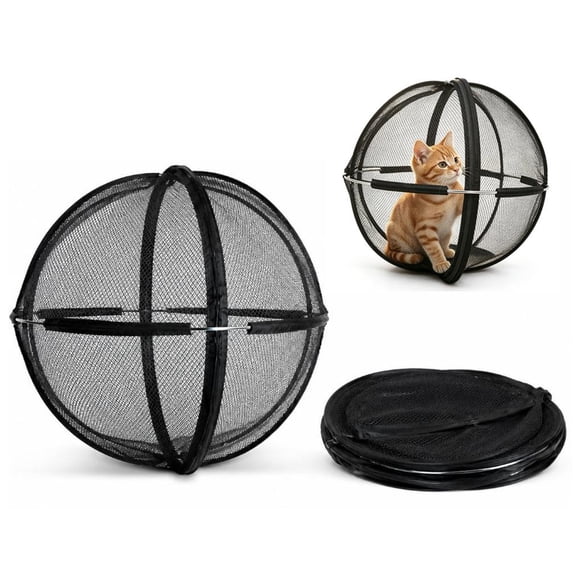 Large 27in Portable Outdoor Mesh Cat Enclosure Catsphere Collapsible Round Pet Playpen with Self-Locking Zipper System