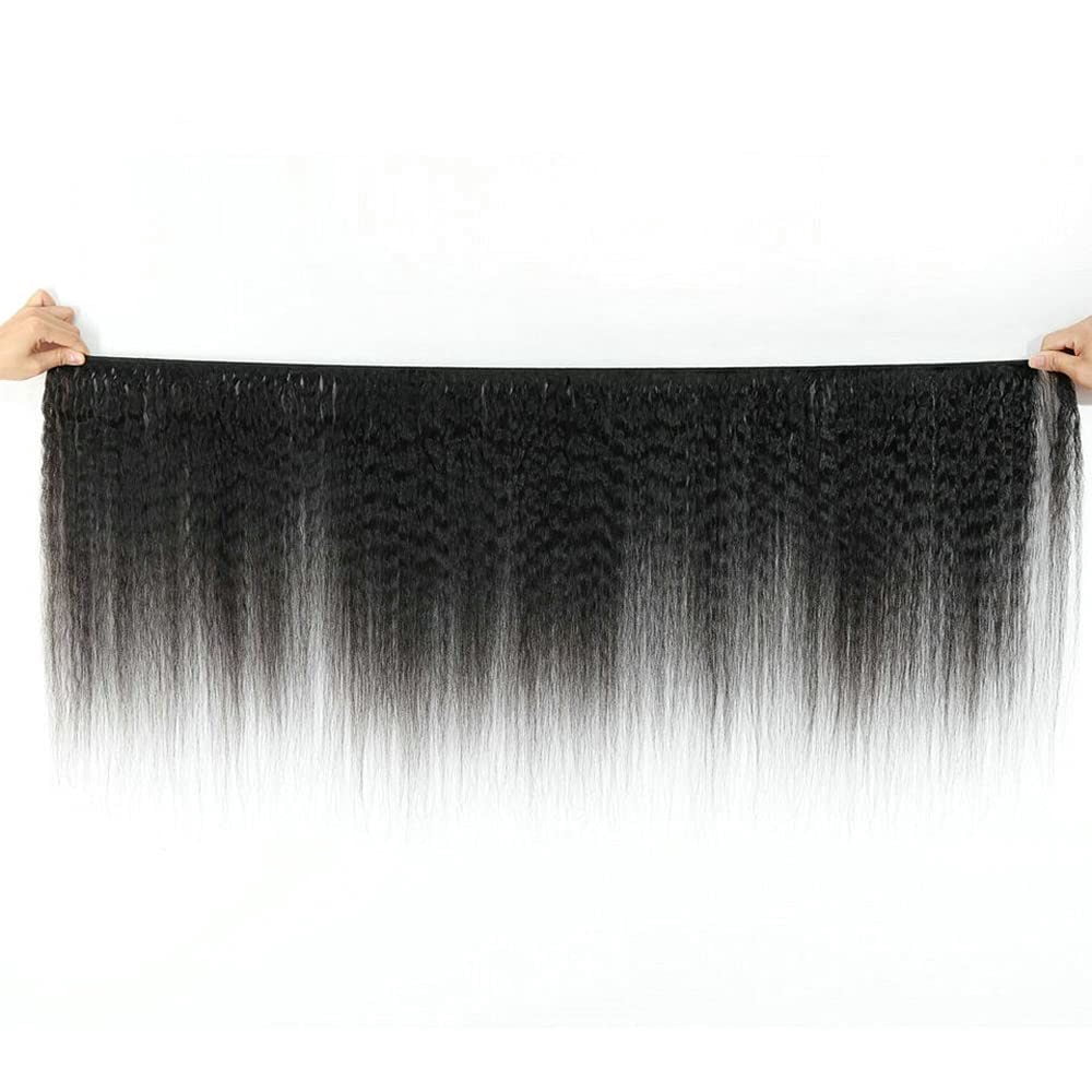 Kinky Straight Human Hair 10A Grade 1 Bundles Unprocessed Brazilian Yaki Straight Human Hair Bundles Sew in Hair Extensions Natural Black (24inch)