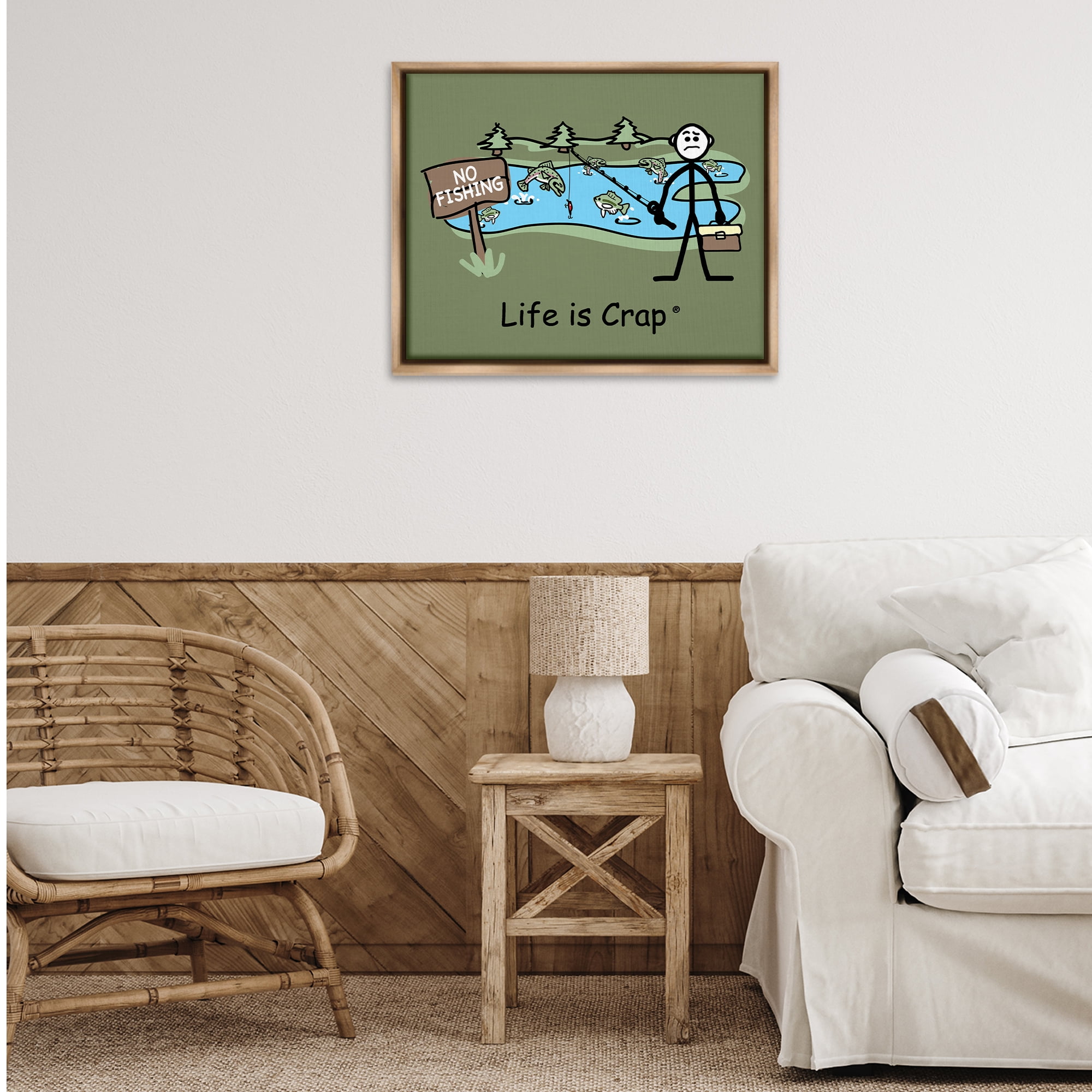 Stupell Industries No Fishing at Pond Novelty & Humor Painting Brown Floater Framed Canvas Art Print Wall Art, 31 x 25