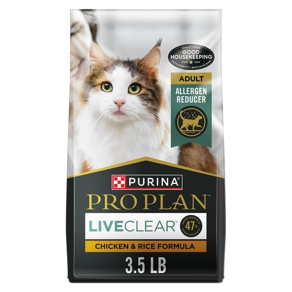 Purina Pro Plan Allergen Reducing, High Protein Cat Food, LIVECLEAR Chicken and Rice Formula, 3.5 lb. Bag