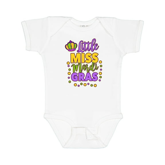 Inktastic Little Miss Mardi Gras with Crown and Dots Girls Baby Bodysuit