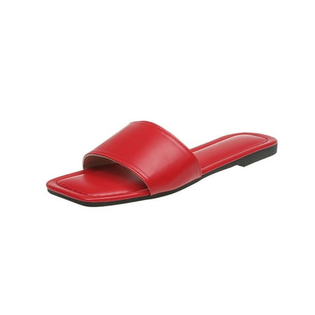 

Women Sandals Clearance 2023! Pejock Women s Flat Sandals Extremely Comfy Slides Sandals Fashion Solid Color Slippers Square Head Flat Multicolour Casual Slippers Non-Slip