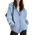 thumbnail image 4 of Resicozy Women's Drawstring Zip Up Cute Plain Hoodie Fall Jacket Oversized Casual Fashion Sweatshirts with Pockets Light Blue 2XL, 4 of 4