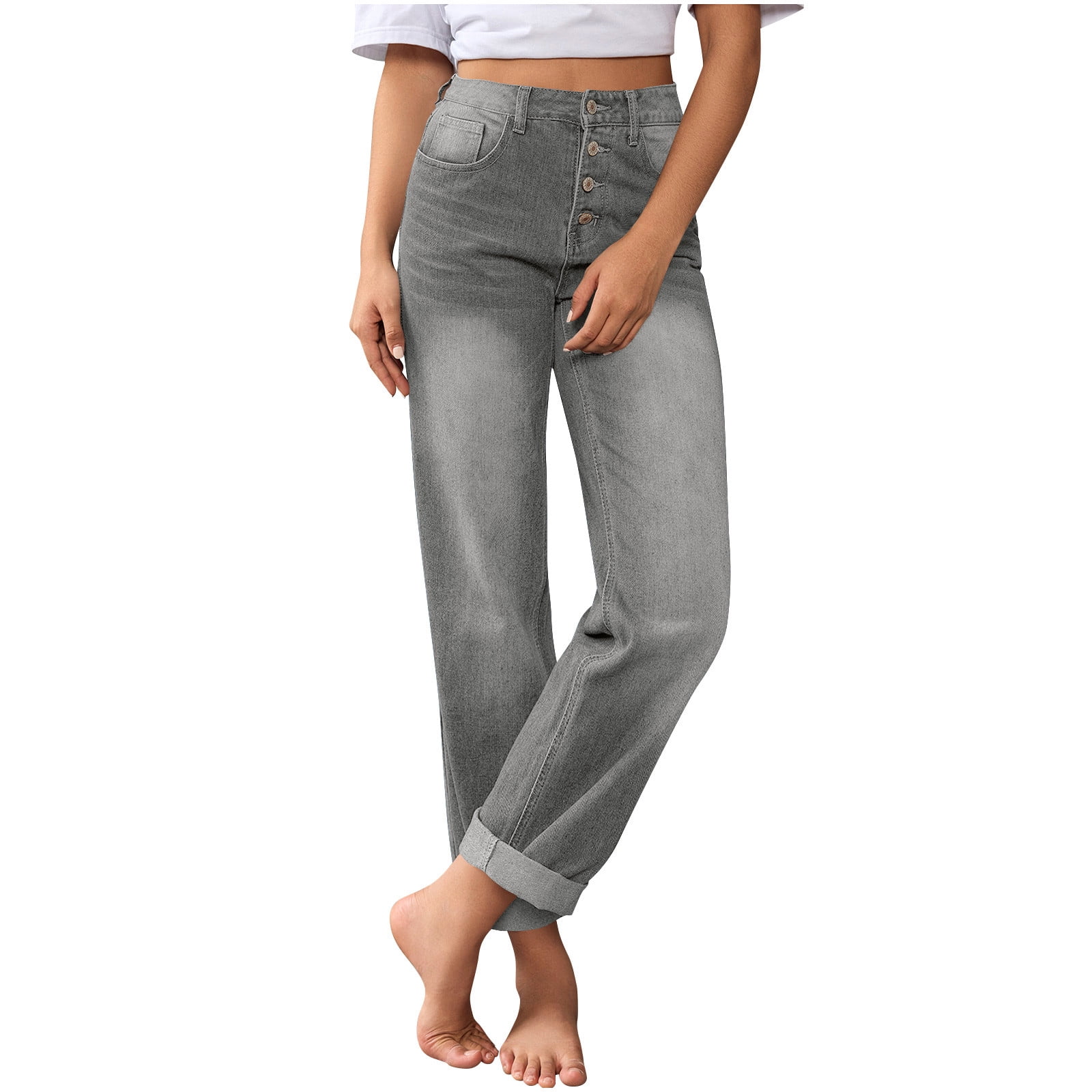 Haivin Women's Cotton Wide Leg Jeans, High Waist Straight Leg Versatile Design for Casual Daily and Office Wear