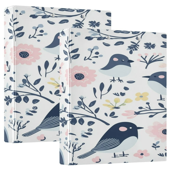 Cute Birds and Flowers 12.4x10.6in PVC Round Ring Binder, D-Ring 3-Hole, Metal Clip, 200 Sheets