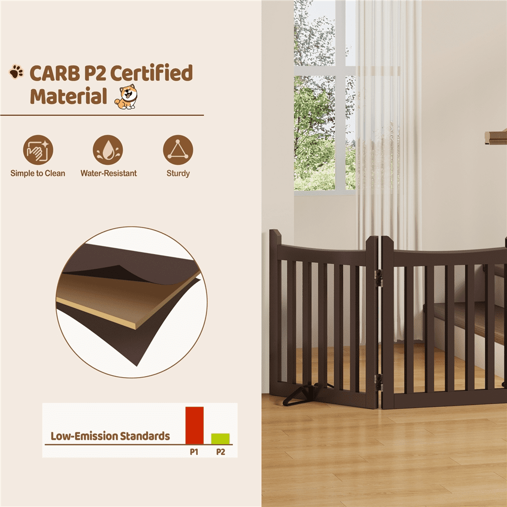 Alden Design 24" Tall Freestanding Wooden Pet Gate with Two Support Feet, Espresso
