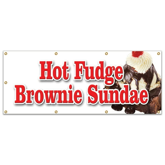 36"x96" HOT FUDGE BROWNIE SUNDAE BANNER SIGN ice cream dessert cones fresh made