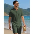 thumbnail image 2 of COOFANDY Men' Summer Beach 2 Piece Outfits, Casual Textured Henley Shirt and Shorts Set Resort Wear, 2 of 6