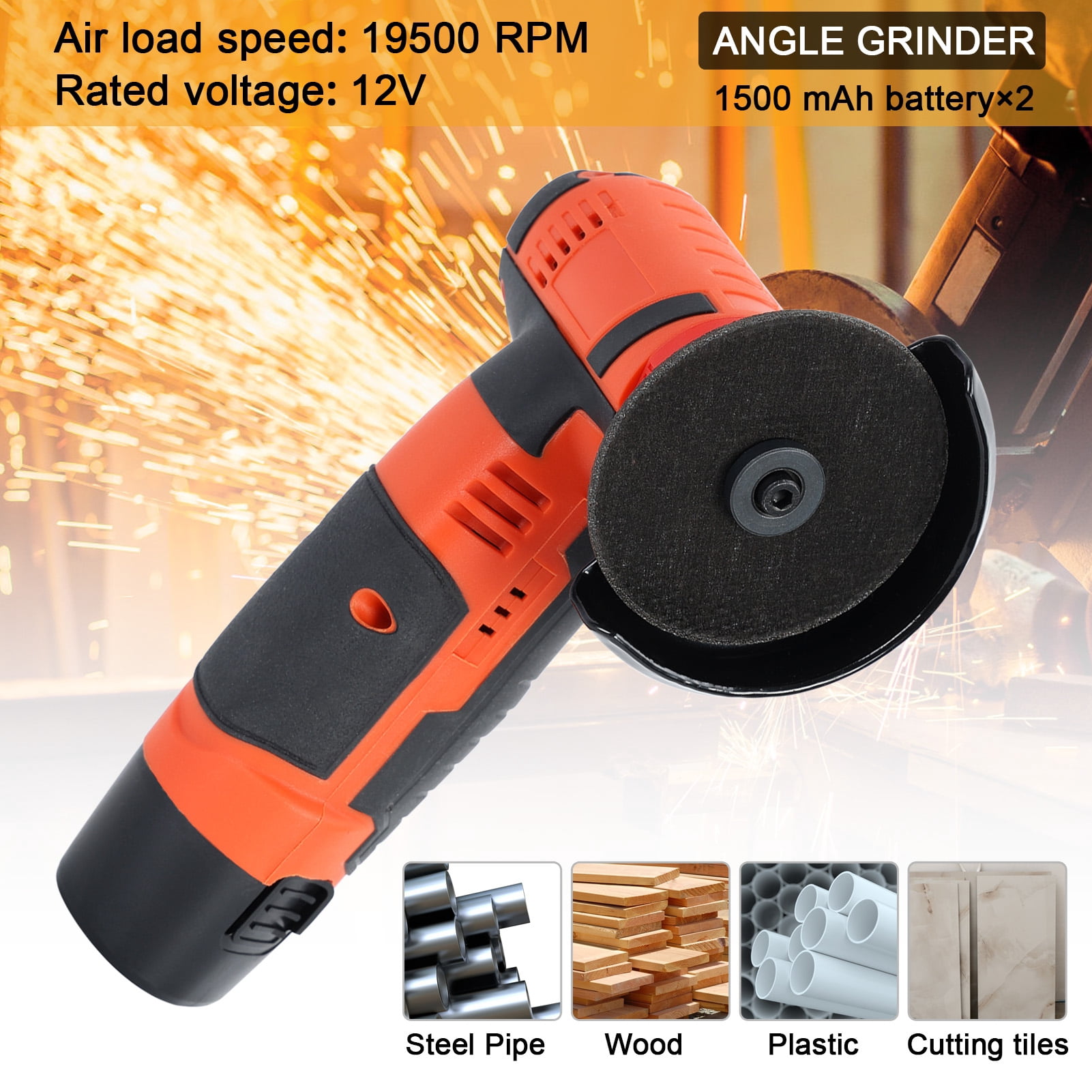 Cordless Mini Angle Grinder Kit, 12V 19500RPM Handheld Grinding Tool with 2 Batteries & Discs, Electric Metal Wood Cutter