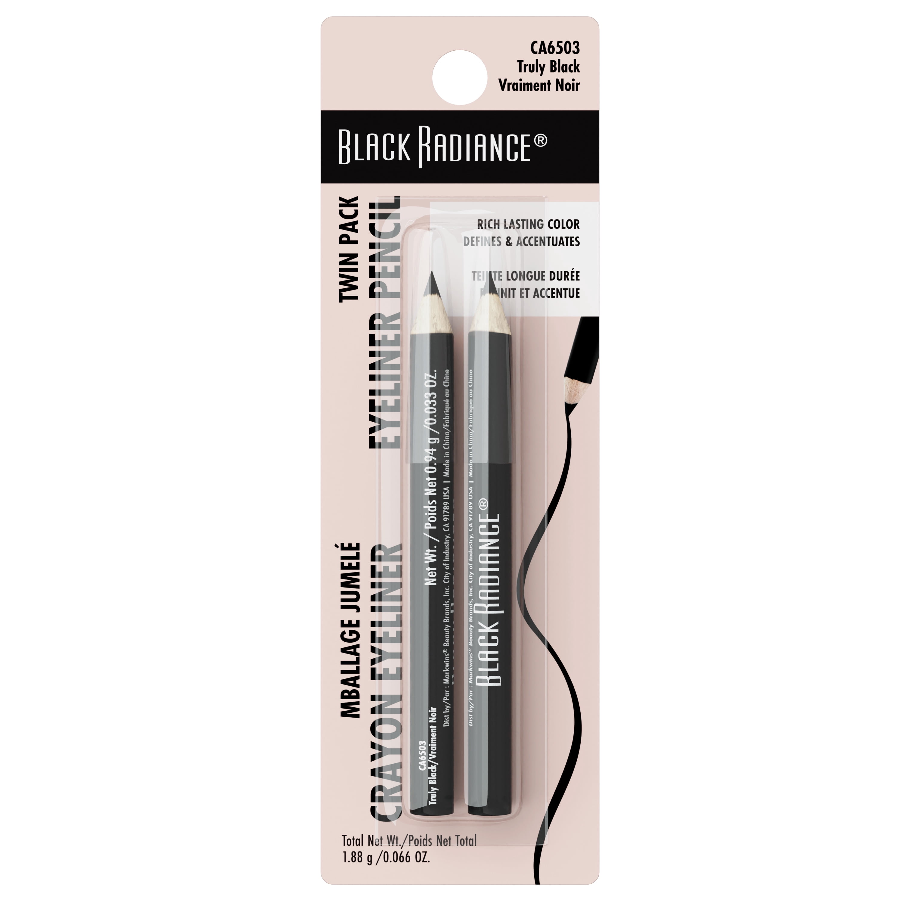 (3 pack) Black Radiance Twin Pack Eyeliner Pencil - Truly Black
