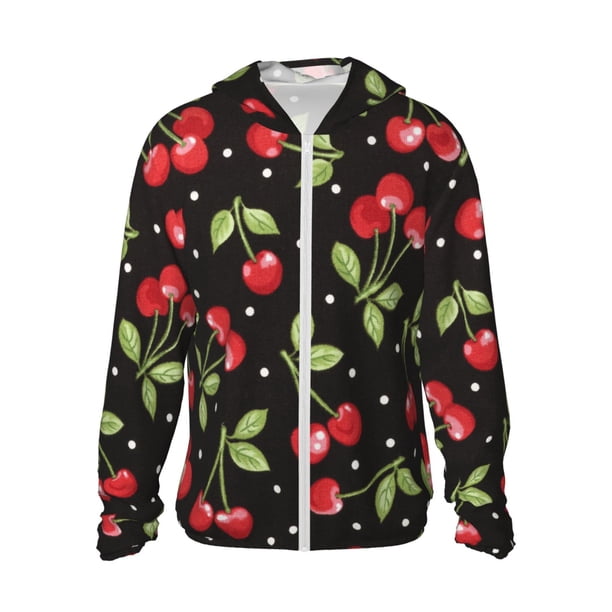 Balery Sweet Red Cherry Sudadera ligera de manga larga con capucha y protección solar UPF 50+ para hombre y mujer, ideal para pesca y running-XX-Large