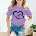thumbnail image 2 of T-shirt Mignon à Motif pour Fille, Col Rond, Manches Courtes, Été, Décontracté, Hauts, T-Shirts et Chemises pour Filles, Violet 90/1 A-2 A, 2 of 5