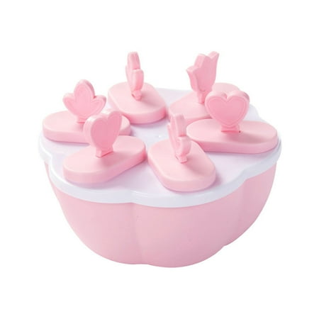 

1111Fourone Ice Cream Mold PP Plastic Ice Dessert Maker Home Kitchen DIY Mould Summer Dessert Making Tool Round 6 Grid Pink