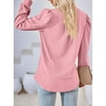 thumbnail image 5 of Blouses for Women Dressy Casual V-Neck Long Sleeve Womens Tops with Puff Sleeves Pink M, 5 of 8