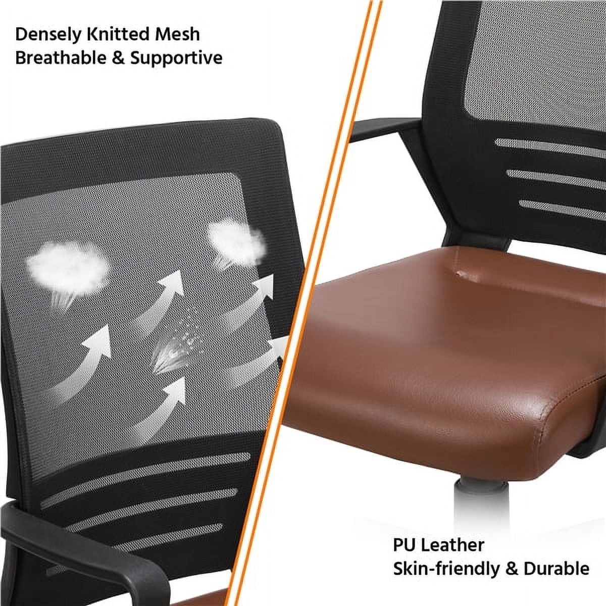 Yaheetech Office Desk Chair Swivel Computer Chair Mesh Chair with Leather Padded Seat Brown