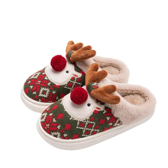 CHUMUD Christmas Reindeer Plush Slippers for Women, Cozy Memory Foam Warm Non-Slip Indoor House Shoes, Lovely Holiday Gift