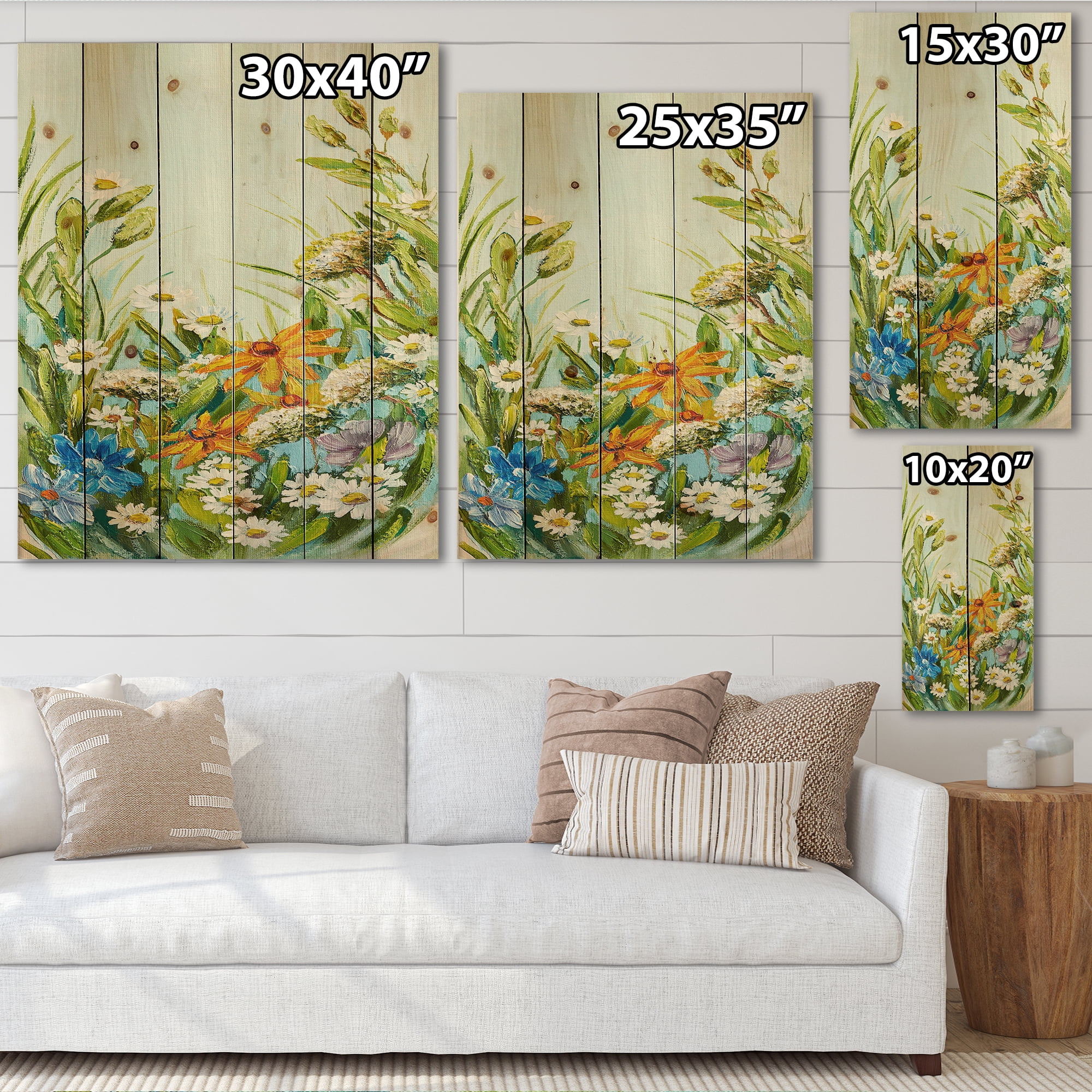 Designart 'Still Life Of Colorful Wildflowers With Leaves II' Traditional Print on Natural Pine Wood