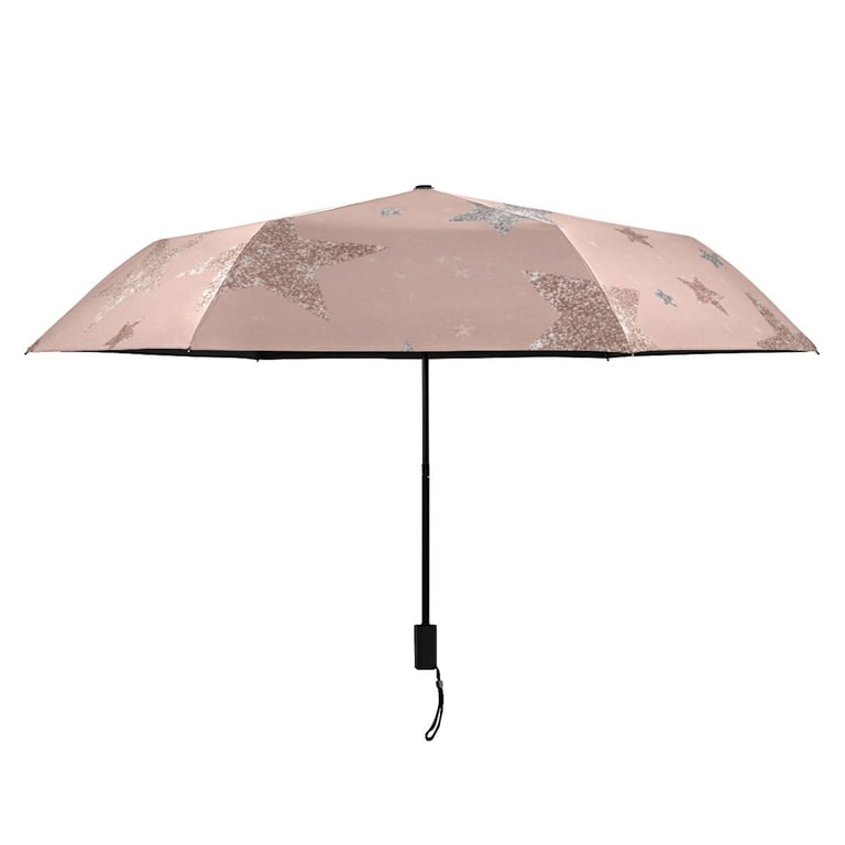 Rose Gold Glitter Stars All Weather Umbrella Triple Folding
