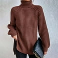 thumbnail image 5 of Duoif Sweaters for Women Trendy Autumn and Winter Fashion Solid Color Knit Sweater Medium Long Shoulder Sleeve High Lapel Split Sweater Pullover Sweater Women's Sweaters Womens Tops Brown L, 5 of 5